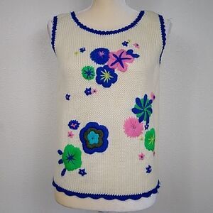 HANMADE ORIGINAL DESIGN BY EVAN PICONE 100%WOOL FLORAL WOMEN'S VEST SIZE 40